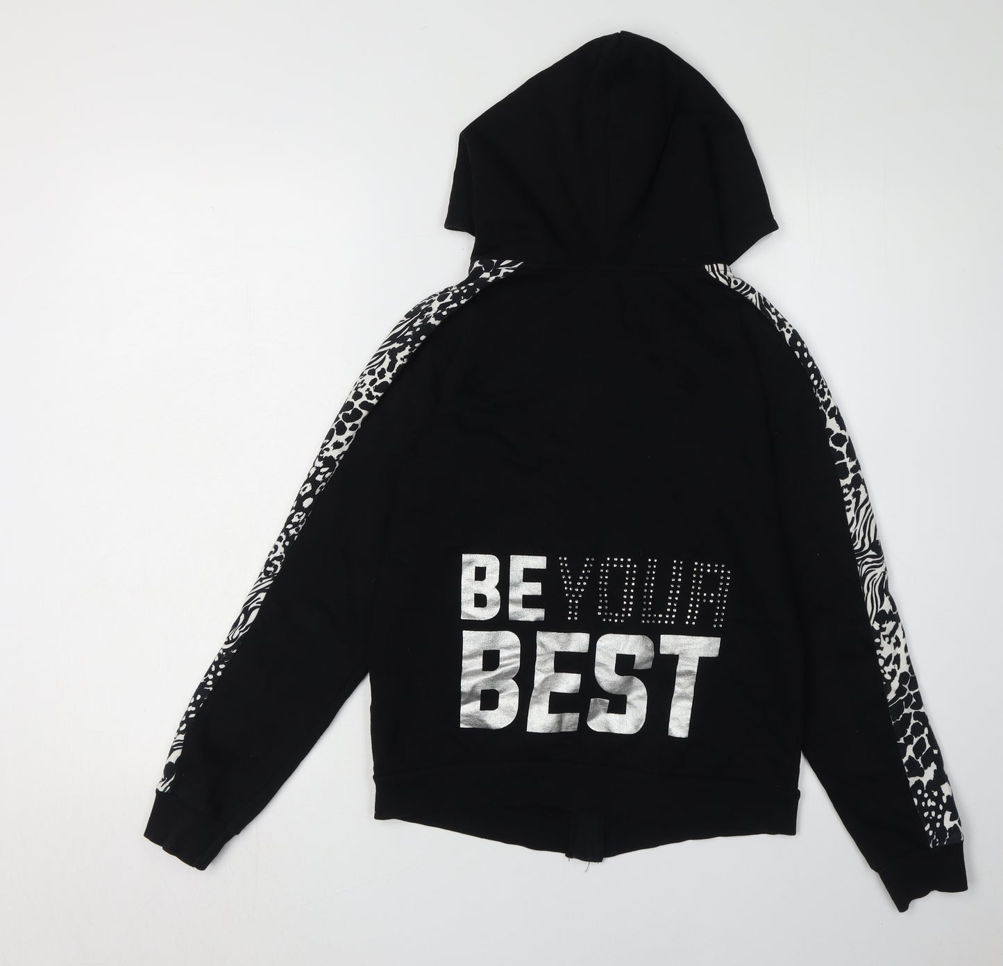 Bluezoo Girls Black Full Zip Animal Print Hoodie 12-13 Years