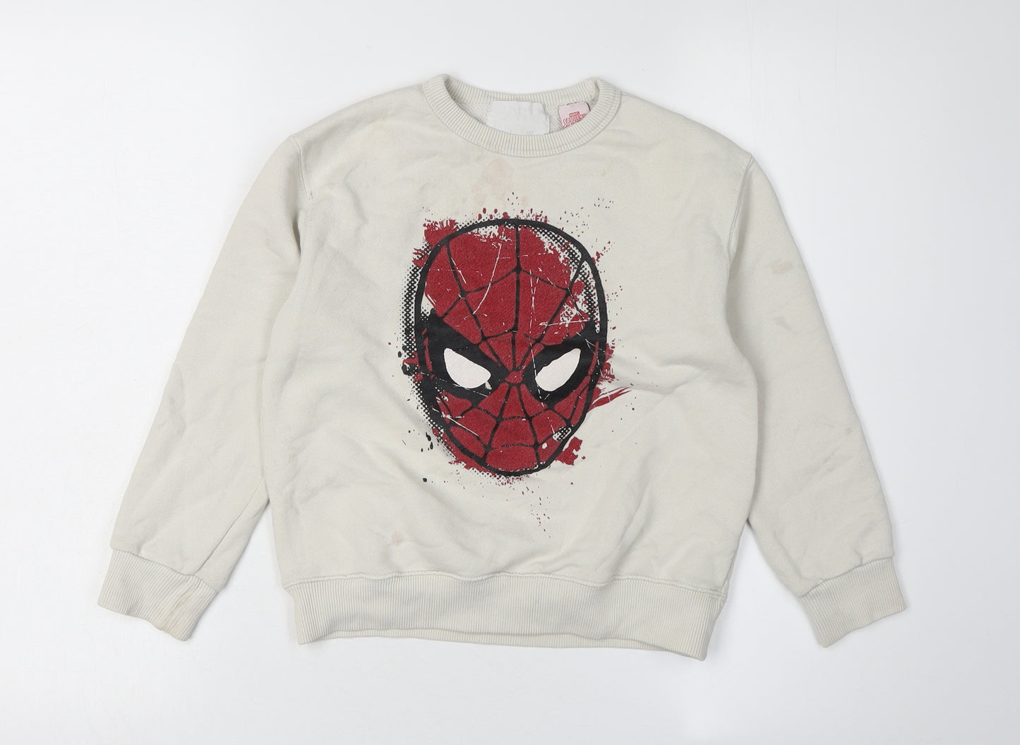 Marvel Spider-Man Boys Beige Pullover Sweatshirt 7Y Graphic