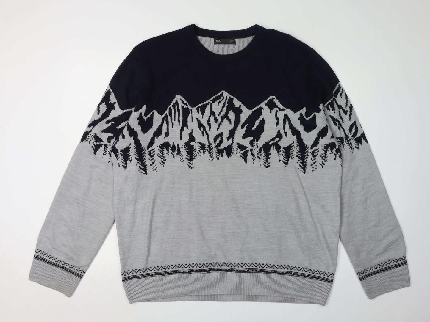 Marks and Spencer Men's Grey 2XL Graphic Pullover Jumper