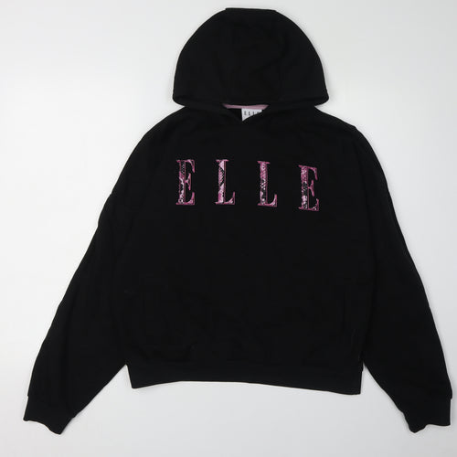 Elle Girls Black Pullover Hoodie Size 16 Graphic Logo