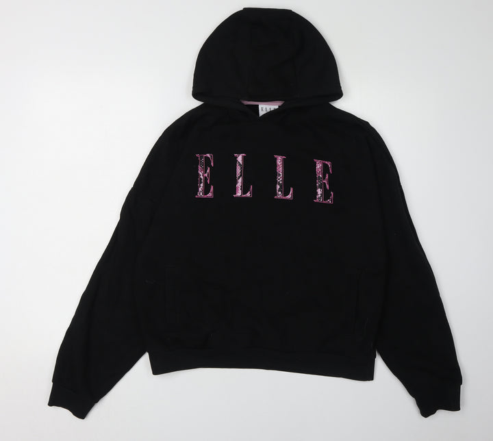 Elle Girls Black Pullover Hoodie Size 16 Graphic Logo