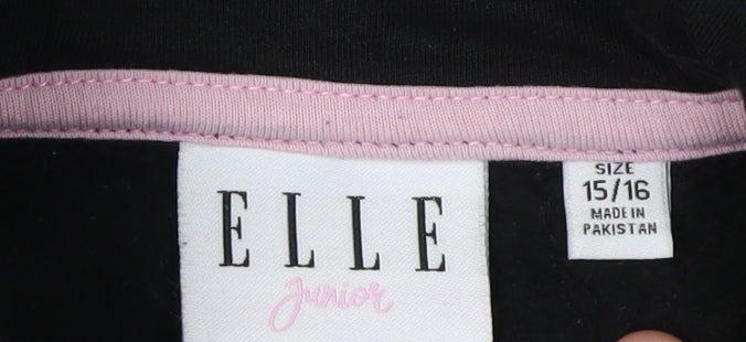 Elle Girls Black Pullover Hoodie Size 16 Graphic Logo