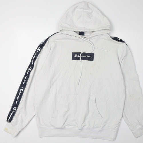 Champion Men's White Large Logo Hoodie
