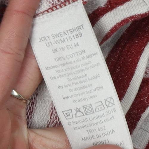 Seasalt Women's Red Striped Pullover Hoodie, Size 16