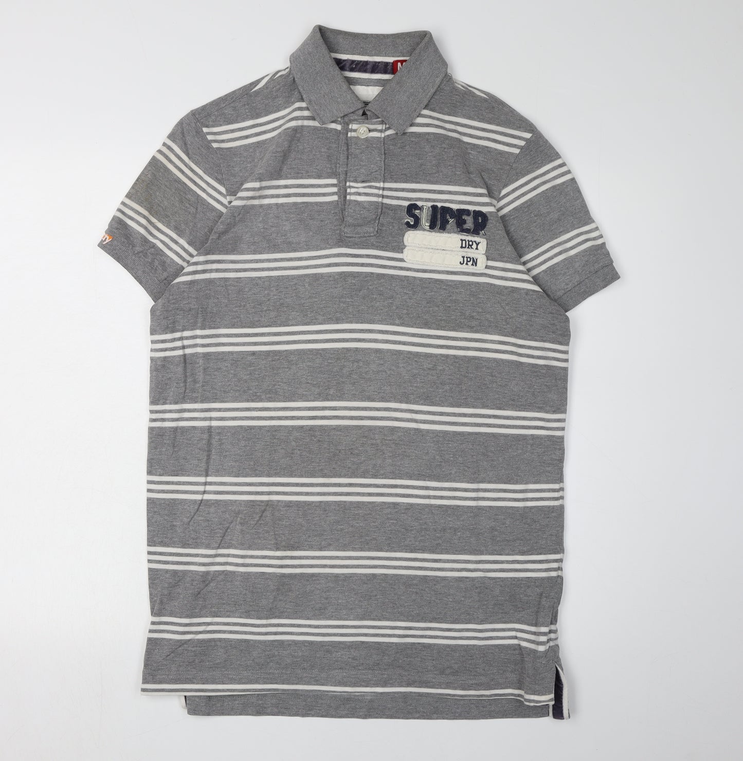 Superdry Men's Grey Striped Polo Shirt in M