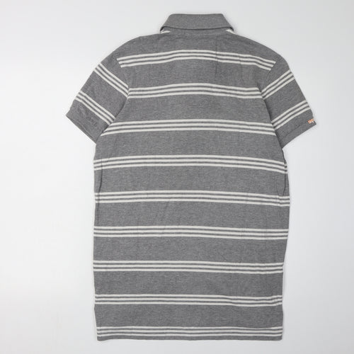 Superdry Men's Grey Striped Polo Shirt in M