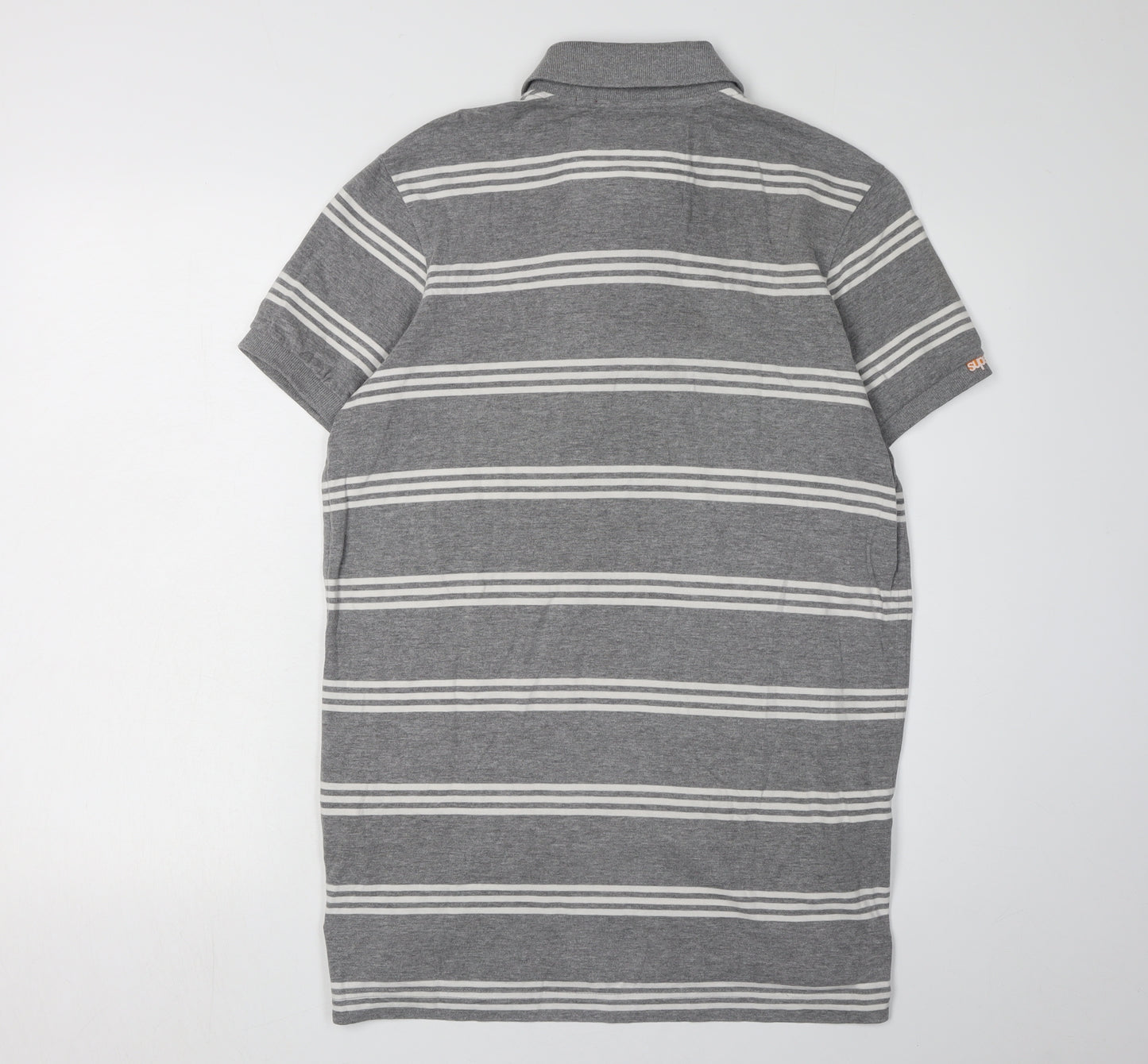 Superdry Men's Grey Striped Polo Shirt in M