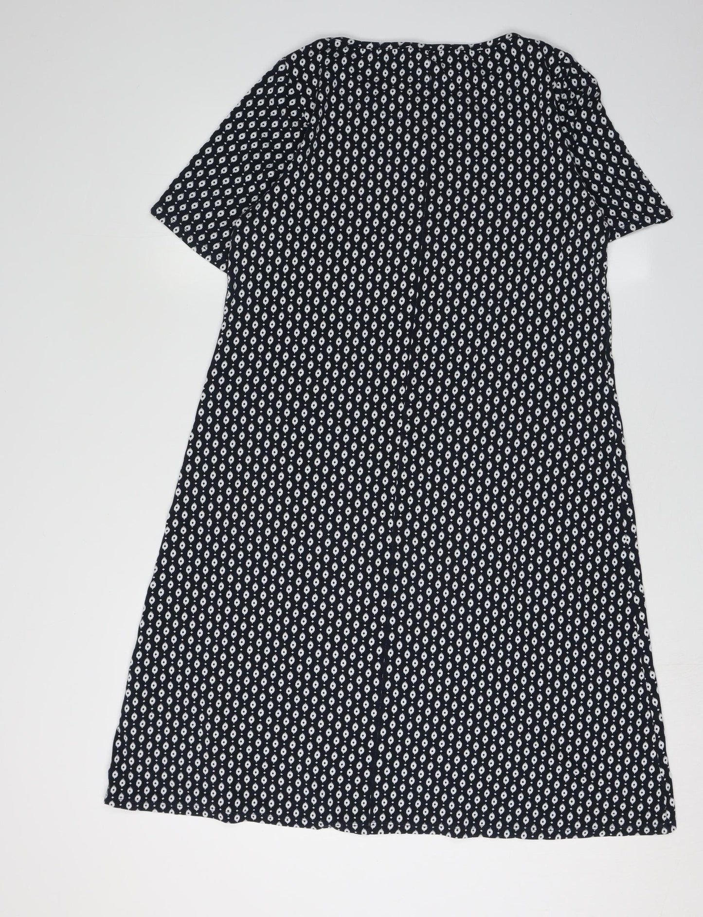 Cotton Traders Women's Black Geometric Shift Dress, Size 14