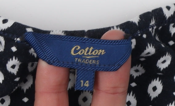 Cotton Traders Women's Black Geometric Shift Dress, Size 14