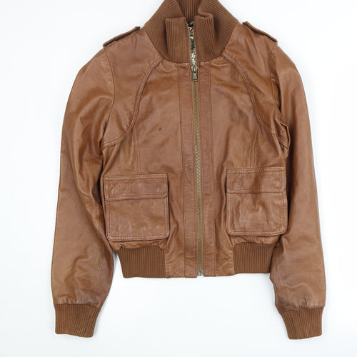 South Women's Brown Leather Bomber Jacket Size 12
