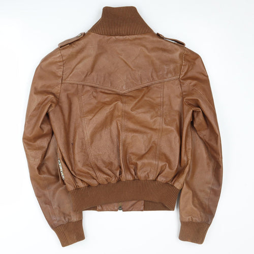 South Women's Brown Leather Bomber Jacket Size 12