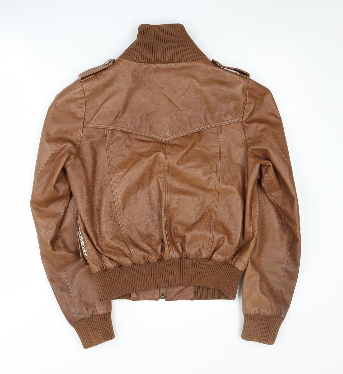 South Women's Brown Leather Bomber Jacket Size 12
