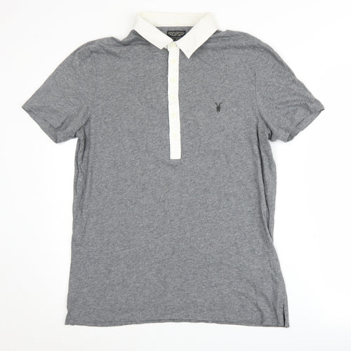 AllSaints Men's Grey Polo Shirt Medium Button-Down
