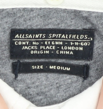 AllSaints Men's Grey Polo Shirt Medium Button-Down