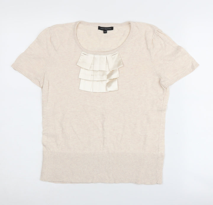 David Emanuel Women's Beige Short Sleeve Pullover Jumper - Size 12