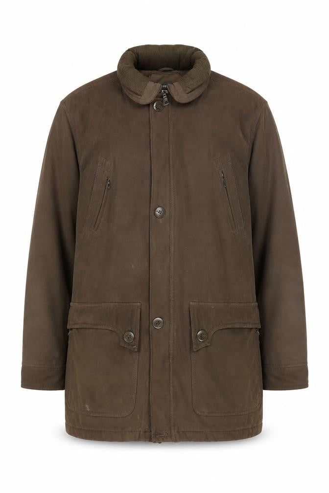 Front view of Saxon Men's Brown Mid-Length Overcoat M