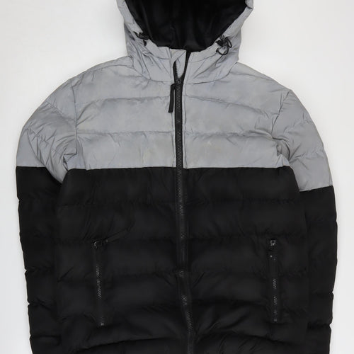 Soul Star Men's Grey Black Puffer Jacket S