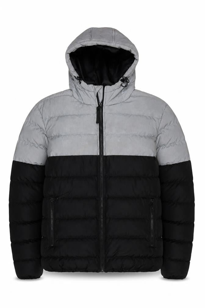 Front view of Soul Star Men's Grey Black Puffer Jacket S