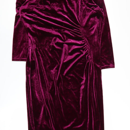 M&Co Women's Purple Velvet Bodycon Dress Size 14