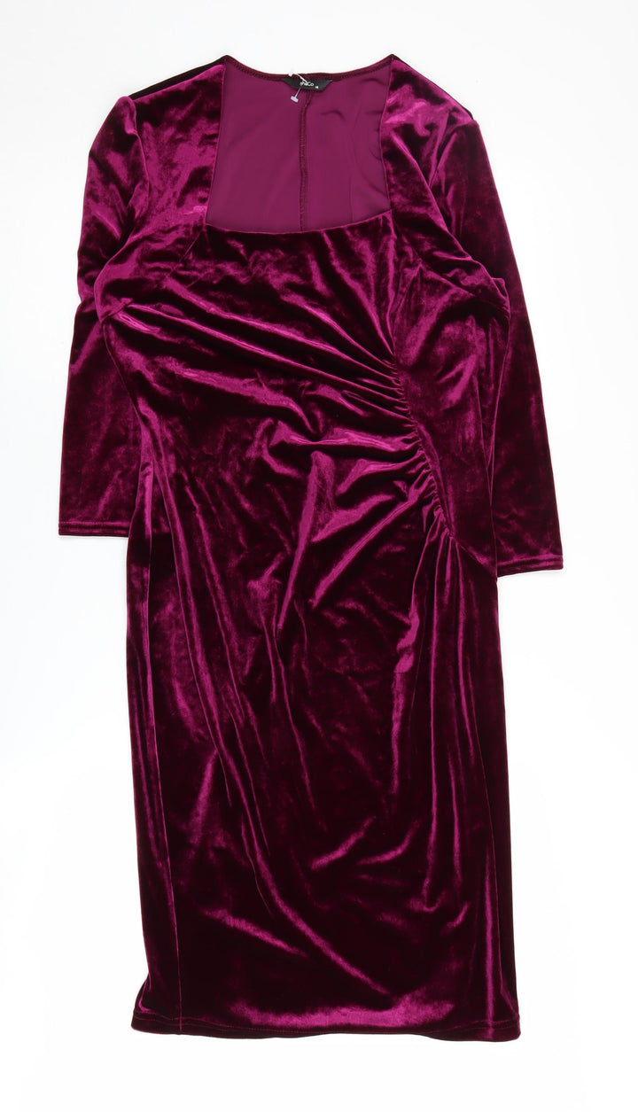 M&Co Women's Purple Velvet Bodycon Dress Size 14