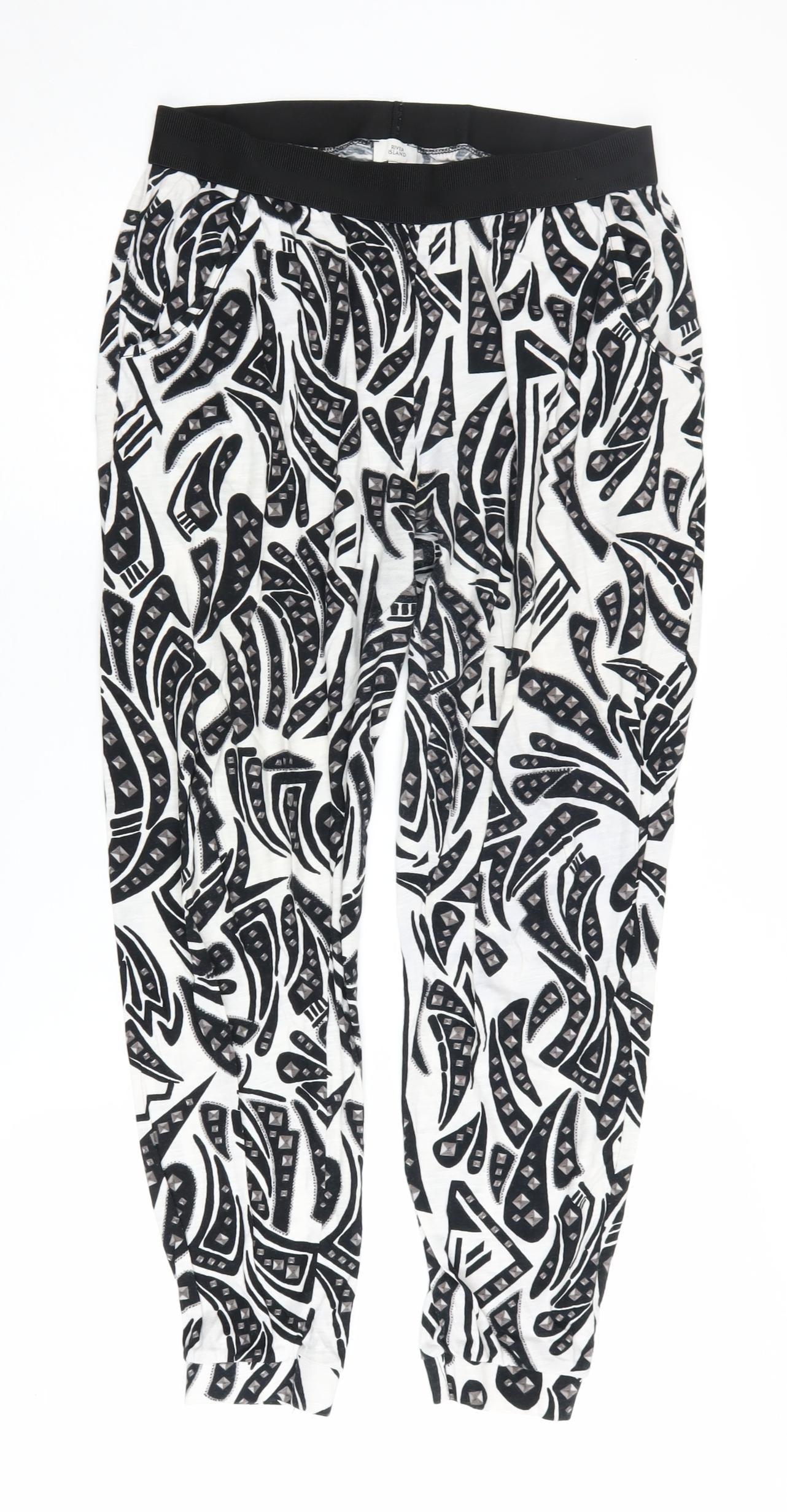 River Island Women's Black and White Joggers, Size 8