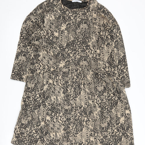 Zara Women's Beige Animal Print Shift Dress S