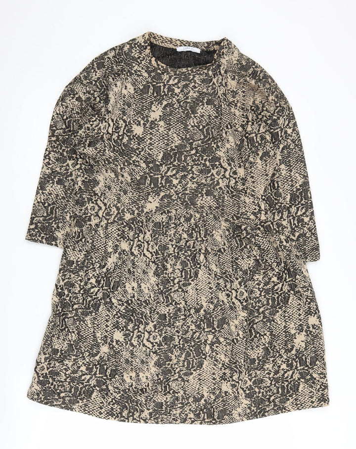 Zara Women's Beige Animal Print Shift Dress S