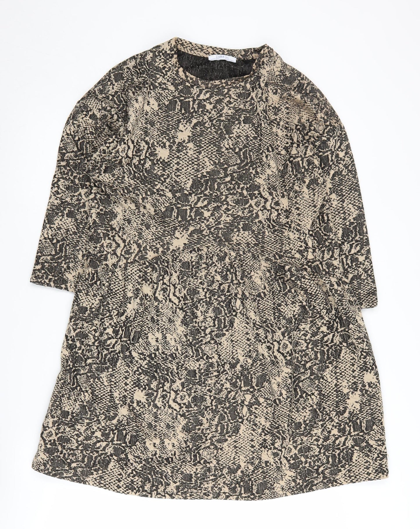 Zara Women's Beige Animal Print Shift Dress S