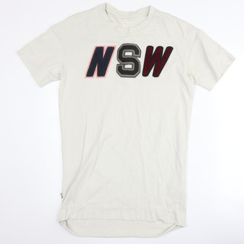 Nike Men's Beige Cotton T-Shirt S - NSW Logo Crew Neck