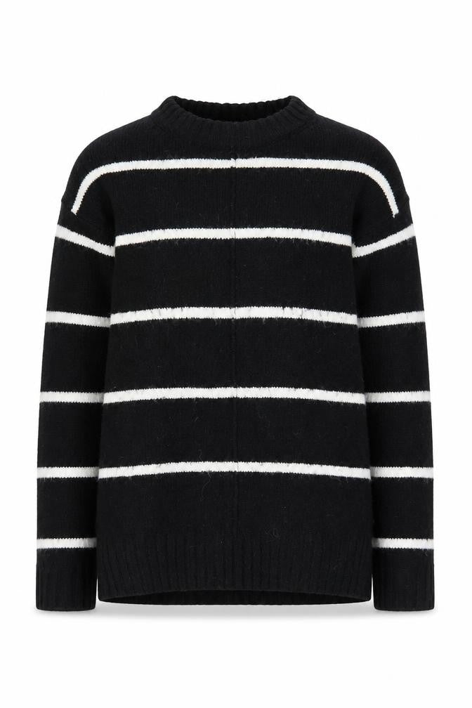 Front view of Marks & Spencer Women's Black Striped Pullover, size S