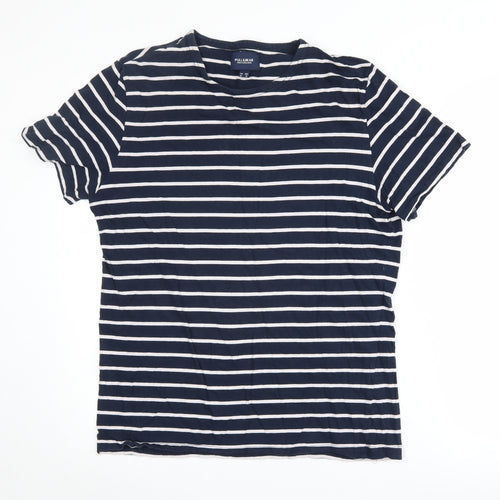 Pull & Bear Unisex Blue Striped T-Shirt Size M