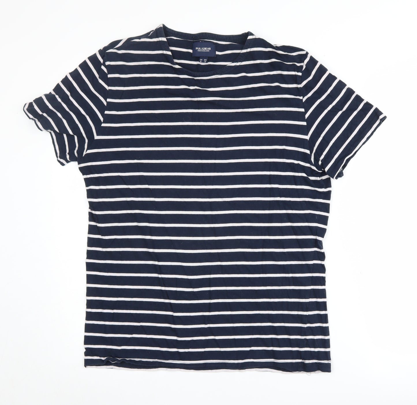 Pull & Bear Unisex Blue Striped T-Shirt Size M