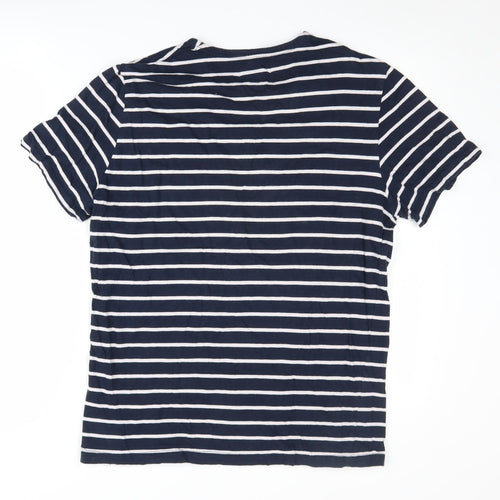 Pull & Bear Unisex Blue Striped T-Shirt Size M
