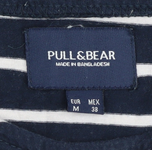 Pull & Bear Unisex Blue Striped T-Shirt Size M