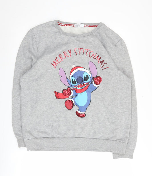 Front view of Disney Grey Pullover Sweatshirt, size L, Christmas Theme