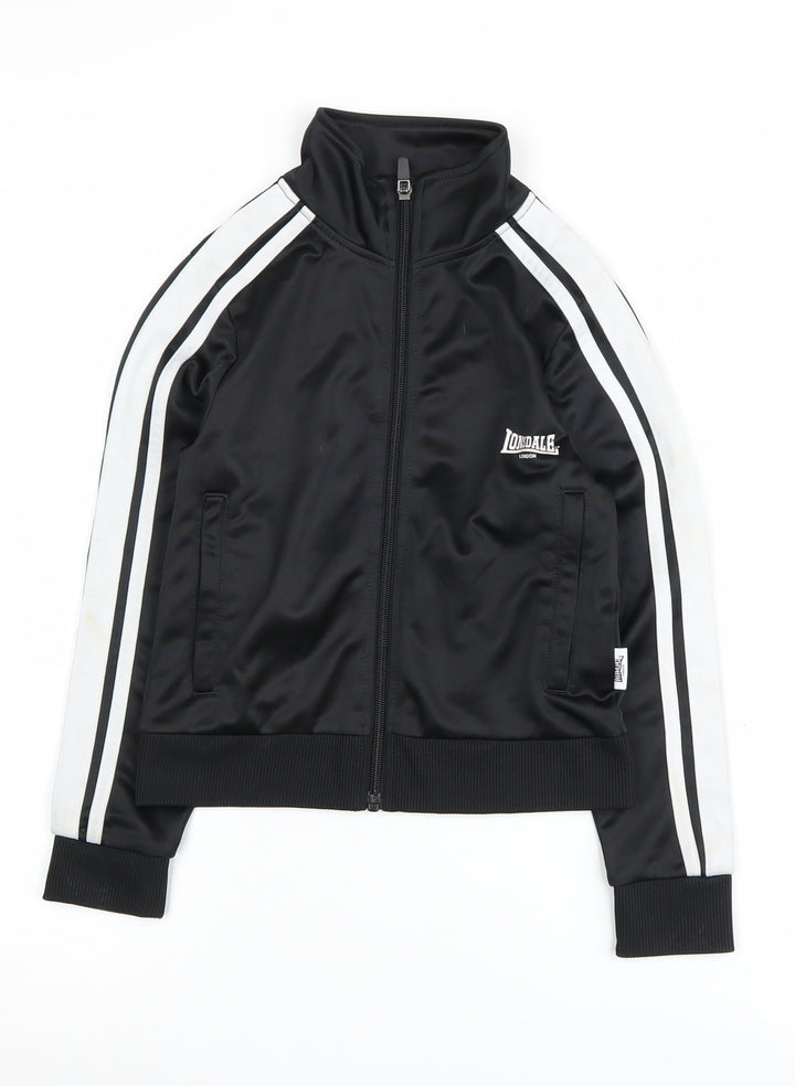 Lonsdale Boys Black Track Jacket Size 7-8 Years Collared