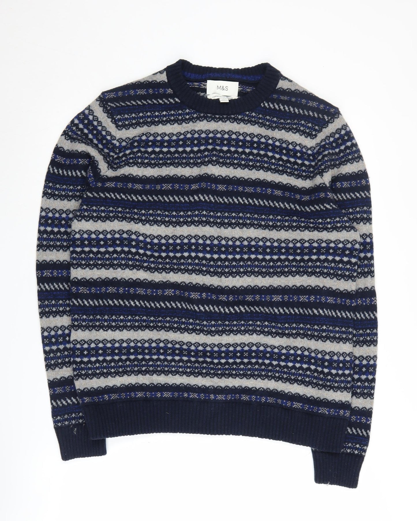 Marks and Spencer Men's Blue Fair Isle Knit Jumper L