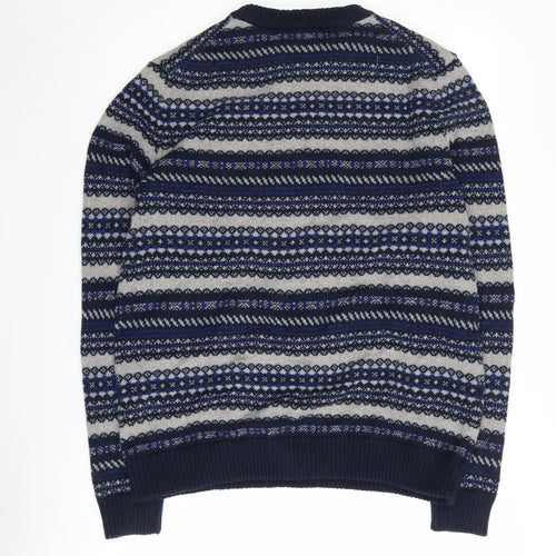 Marks and Spencer Men's Blue Fair Isle Knit Jumper L