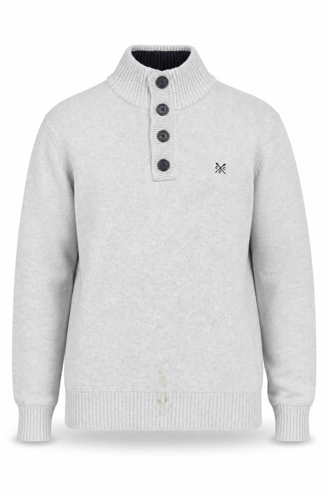 Front view of Crew Clothing Men's Grey Henley Jumper, M