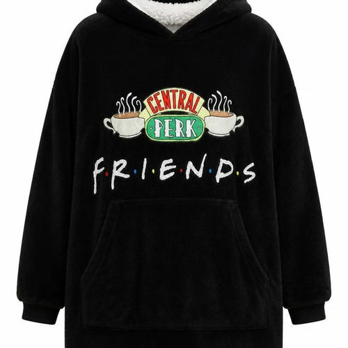 Friends Unisex Black Fleece Hooded Robe - One Size