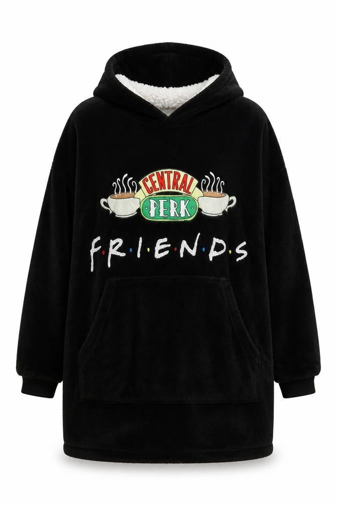 Friends Unisex Black Fleece Hooded Robe - One Size