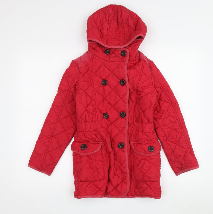 Next Girls Red Quilted Coat 9-10 Yrs Hooded Lined