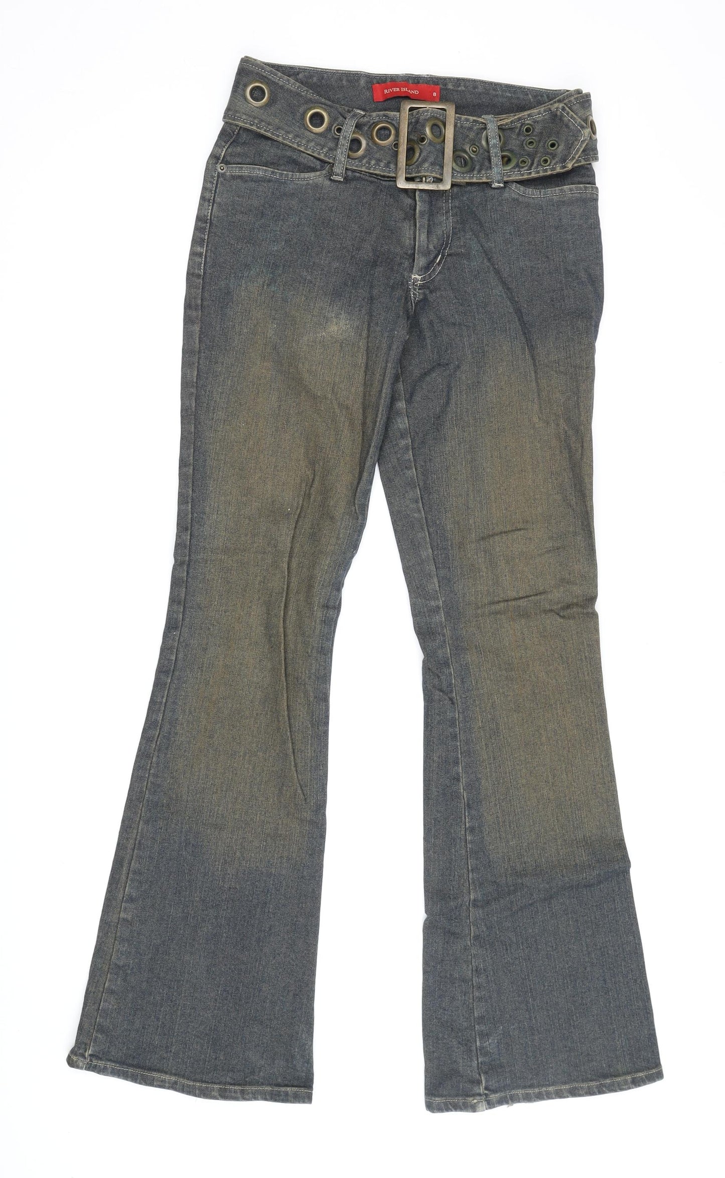 River Island Women's Blue Bootcut Belted Jeans Size 8