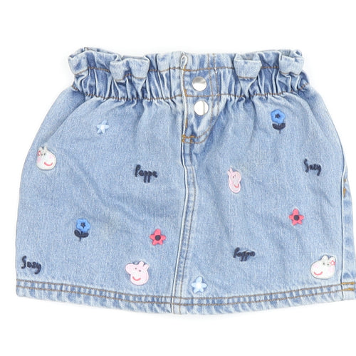Peppa Pig Girls Blue Mini Skirt, 12-18 Months, Denim Embroidered