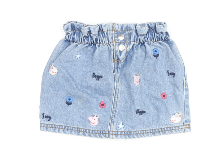 Peppa Pig Girls Blue Mini Skirt, 12-18 Months, Denim Embroidered