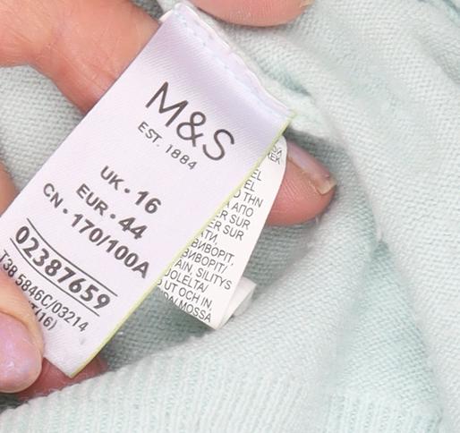 Marks and Spencer Women's Green Acrylic Jumper - Size 16