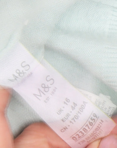 Marks and Spencer Women's Green Acrylic Jumper - Size 16