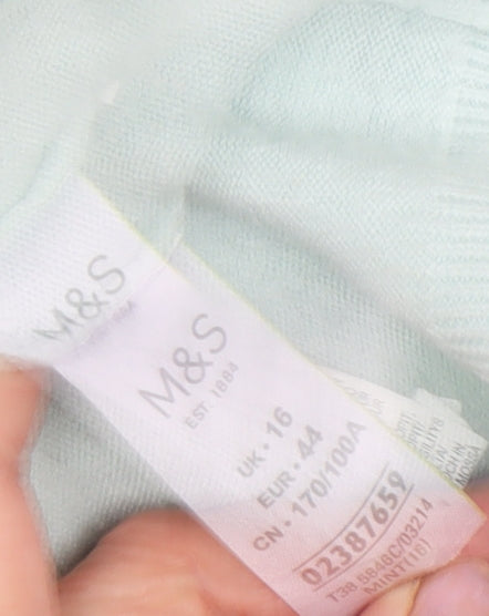 Marks and Spencer Women's Green Acrylic Jumper - Size 16