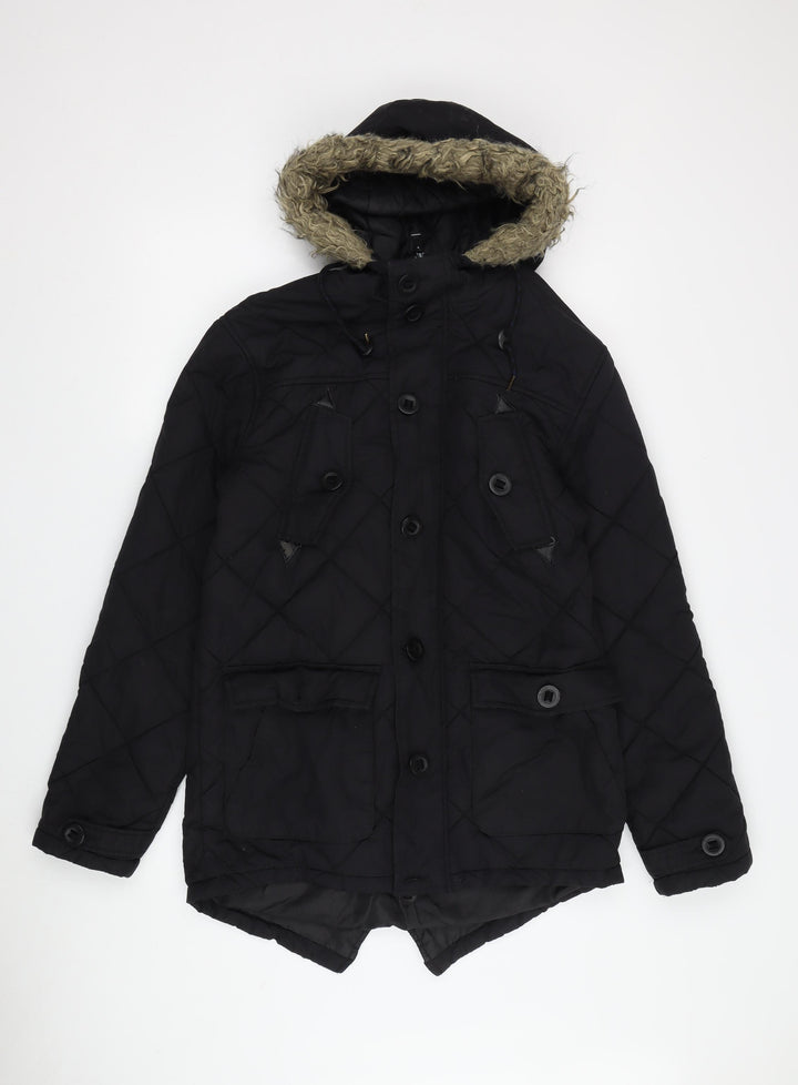 Brave Soul Men's Black Quilted Jacket S - Hooded Outdoor