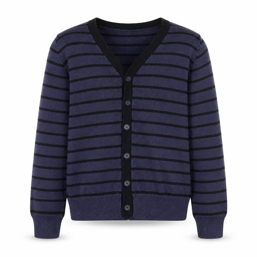 Zara Boys Blue Striped Cardigan, Size 10, V-Neck, Cotton